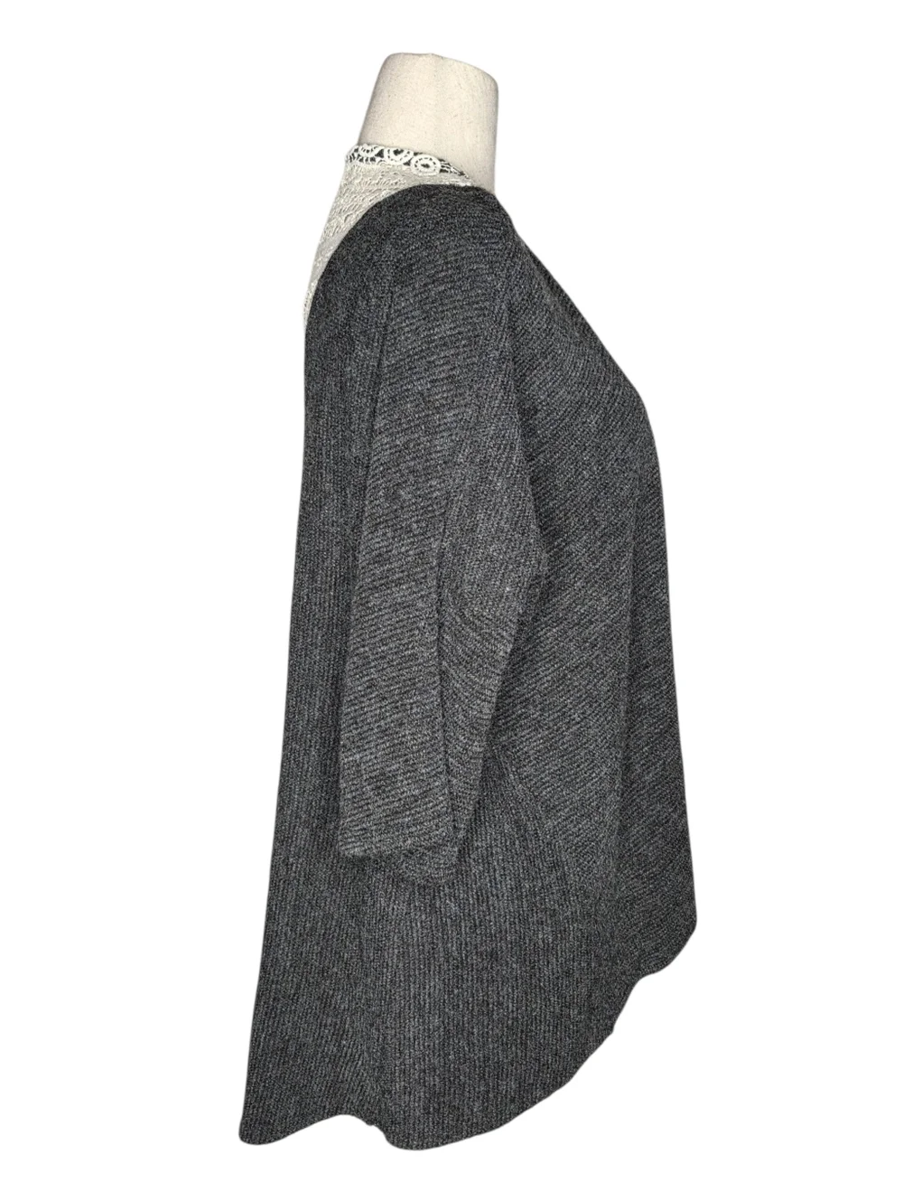 Umgee Gray Open Cardigan Lace Back Lightweight Knit Layer M/L Boho Casual